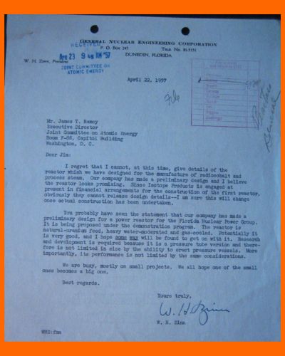 Walter Zinn letter
