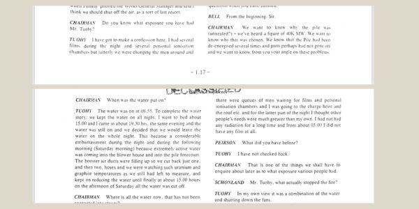 1957 Windscale fire inquiry transcript extract