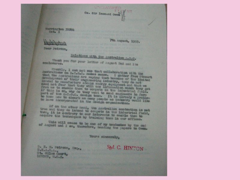 Christopher Hinton memo 1957